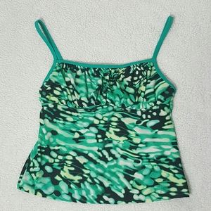 Womans M Multi Green Print Swim Top